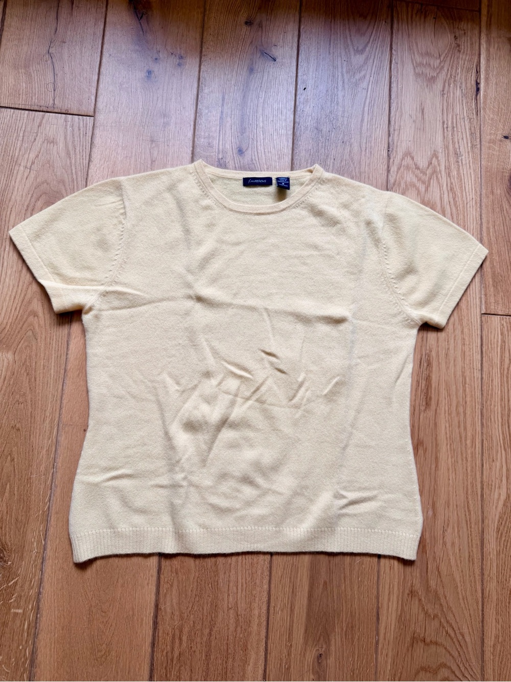 F Matthews Butter Yellow Short-Sleeve Crewneck Cashmere Sweater